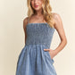 Smocked Spaghetti Strap Denim Romper