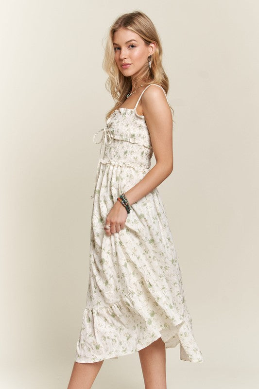 Smocked Floral Sweetheart Neck Cami Dress