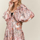 Printed V-Neck Batwing Sleeve Dress