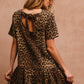 Tie Back Leopard Round Neck Short Sleeve Dress