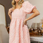 Flower Square Neck Puff Sleeve Dress