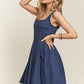 Smocked Back Square Neck Denim Dress