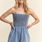 Smocked Spaghetti Strap Denim Romper