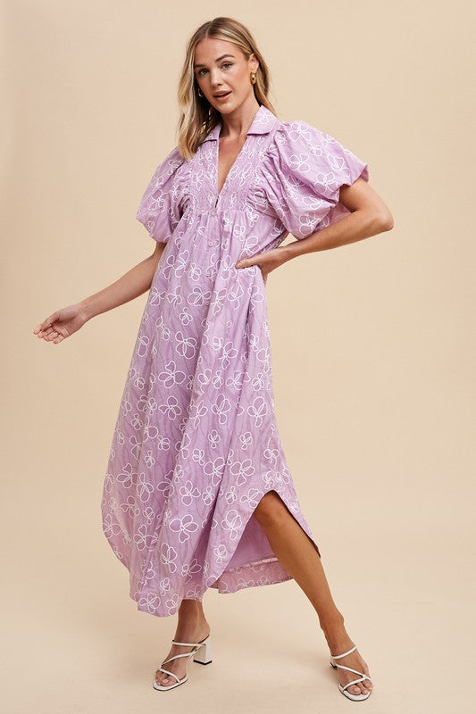 Floral Smock Detail Puff Sleeve Dress