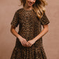 Tie Back Leopard Round Neck Short Sleeve Dress