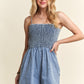 Smocked Spaghetti Strap Denim Romper