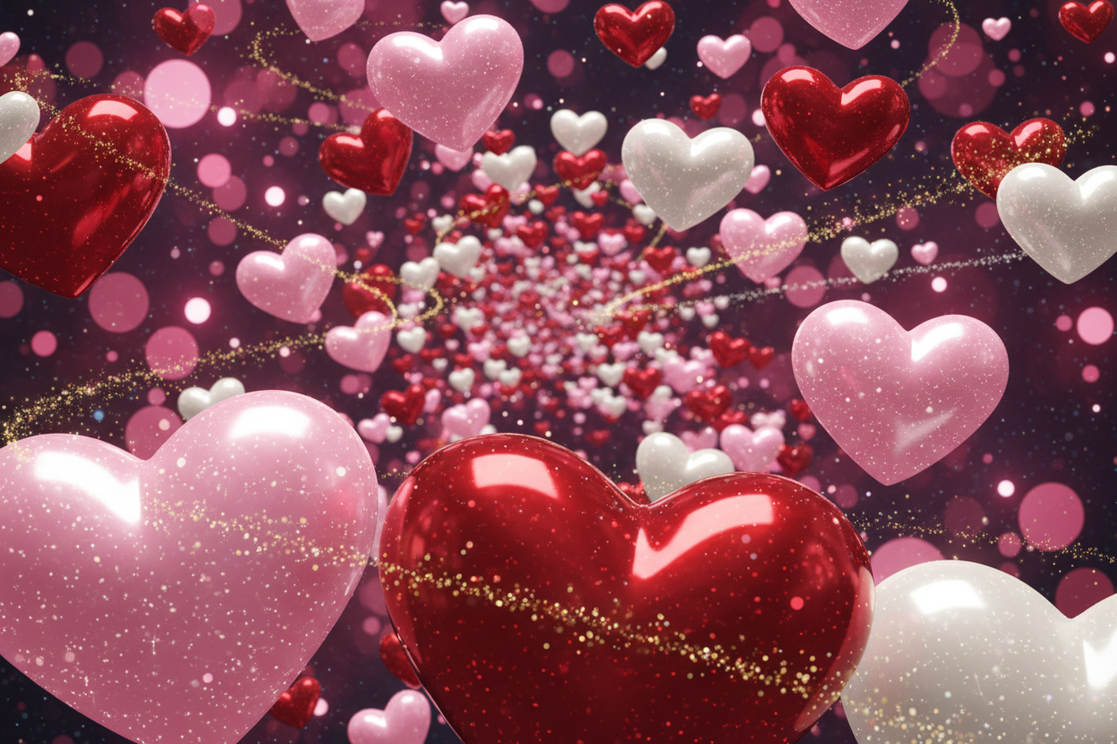 Valentine’s Day 3D, sparkly hearts 